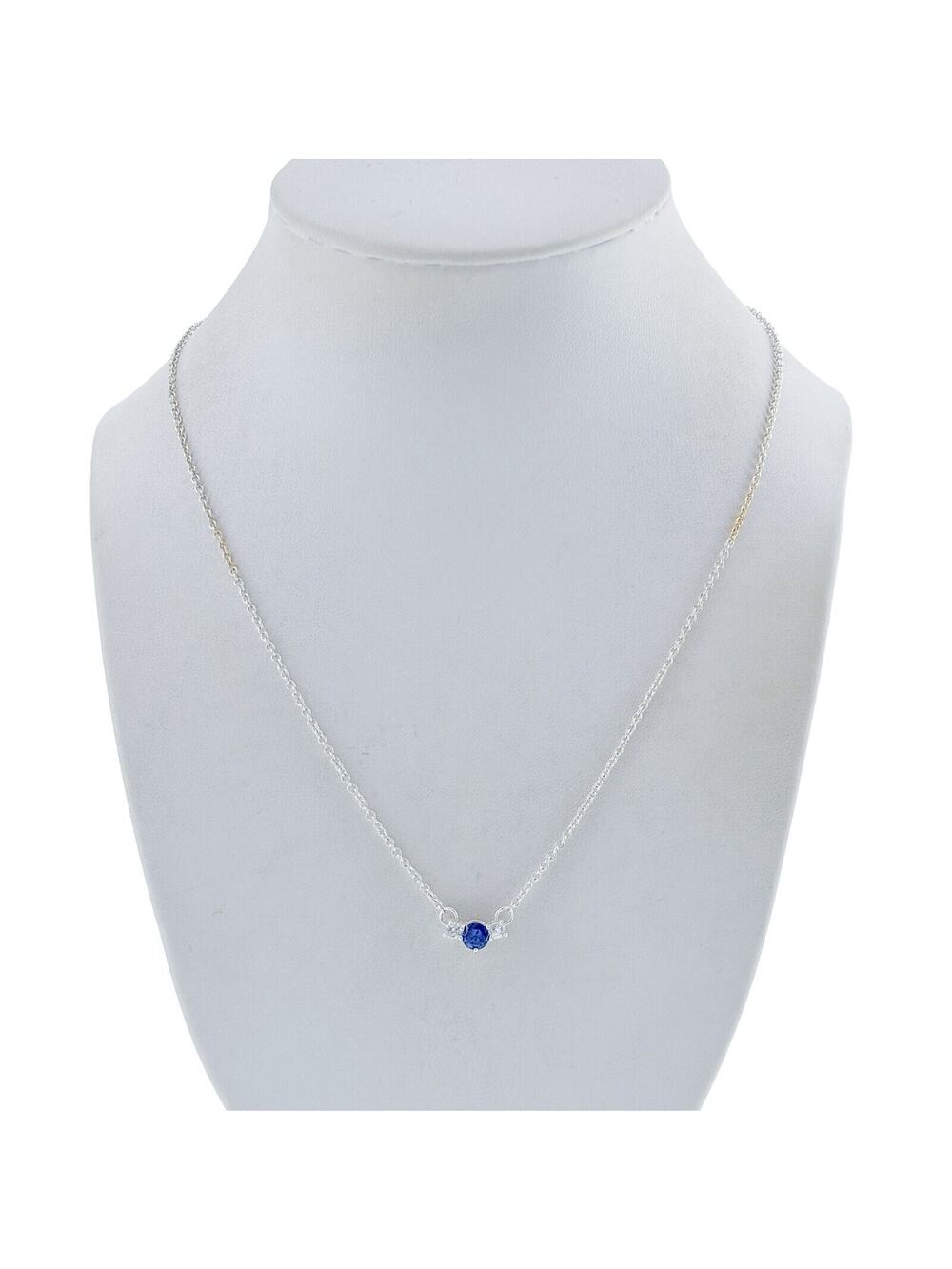 Vintage Sterling Silver Blue Tanzanite Cubic Zirconia Necklace 18.75"